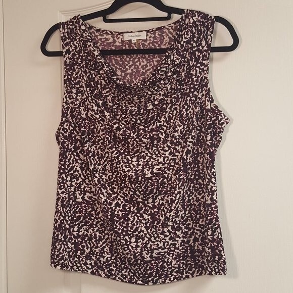 Calvin Klein Purple Black Drape Neck Blouse Sleevess Office - Picture 1 of 5